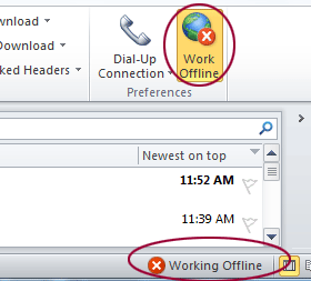 Disable Outlook from Offline Mode